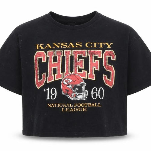 Marks and Spencer Girls Black Kansas City Chiefs Cropped T-Shirt 7 Years