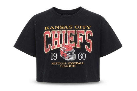 Marks and Spencer Girls Black Kansas City Chiefs Cropped T-Shirt 7 Years