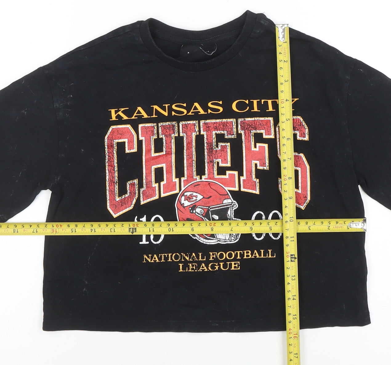 Marks and Spencer Girls Black Kansas City Chiefs Cropped T-Shirt 7 Years