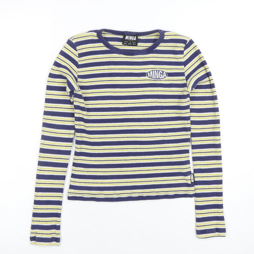 Minga London Women's Blue Striped Long Sleeve Slim Fit T-Shirt Size S