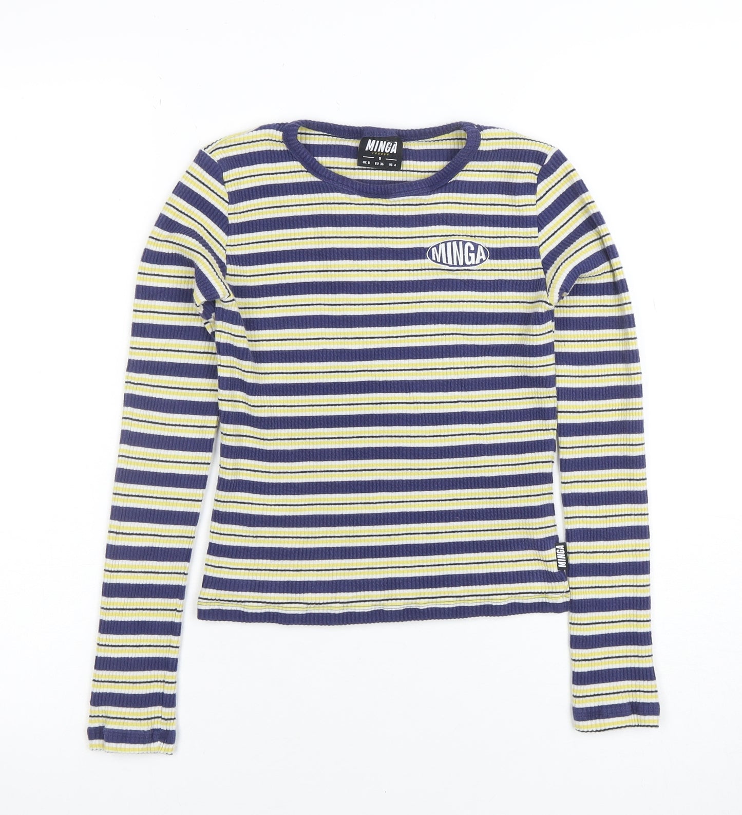 Minga London Women's Blue Striped Long Sleeve Slim Fit T-Shirt Size S