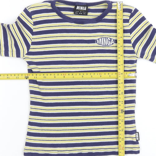 Minga London Women's Blue Striped Long Sleeve Slim Fit T-Shirt Size S