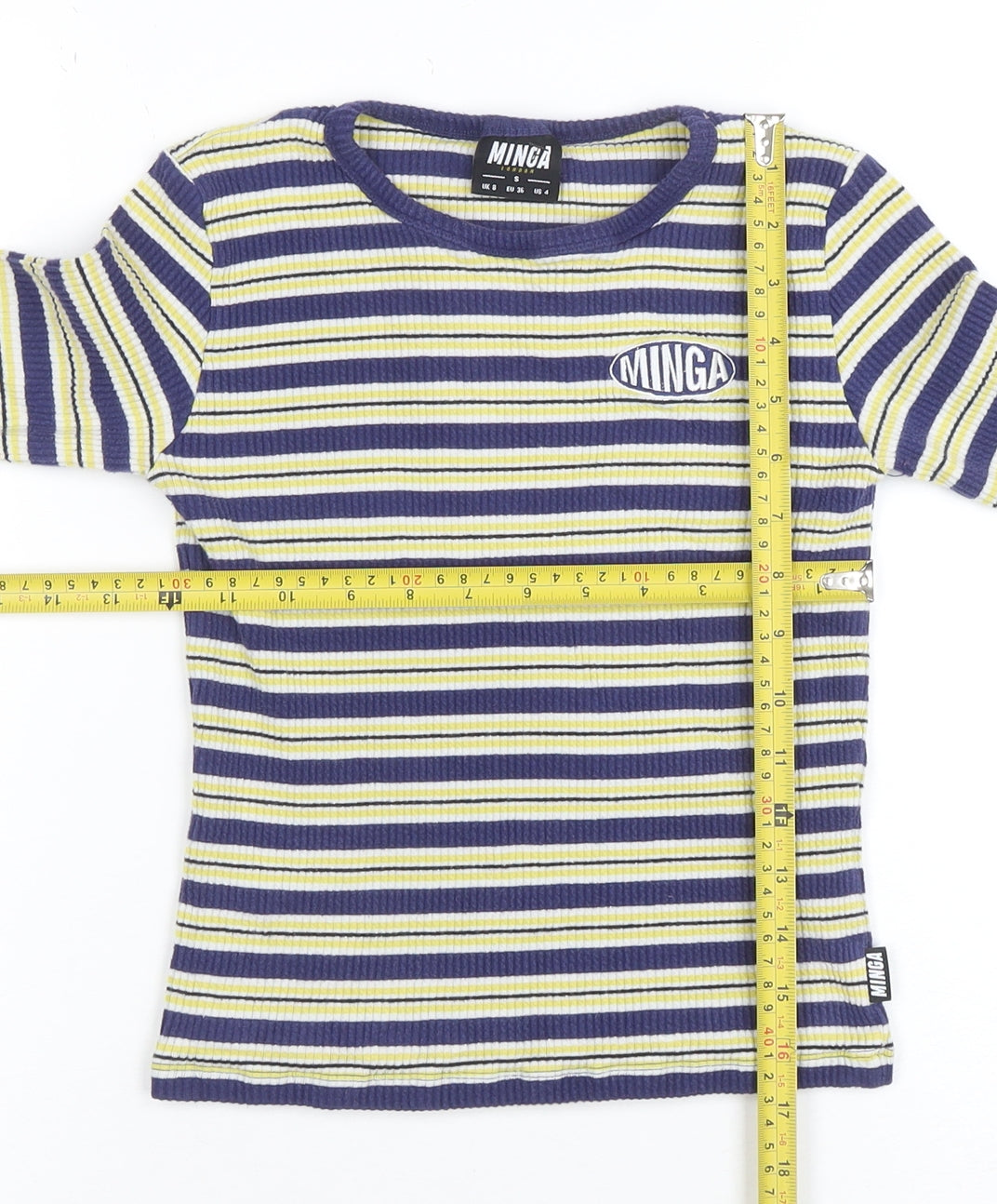Minga London Women's Blue Striped Long Sleeve Slim Fit T-Shirt Size S