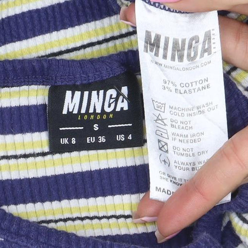 Minga London Women's Blue Striped Long Sleeve Slim Fit T-Shirt Size S
