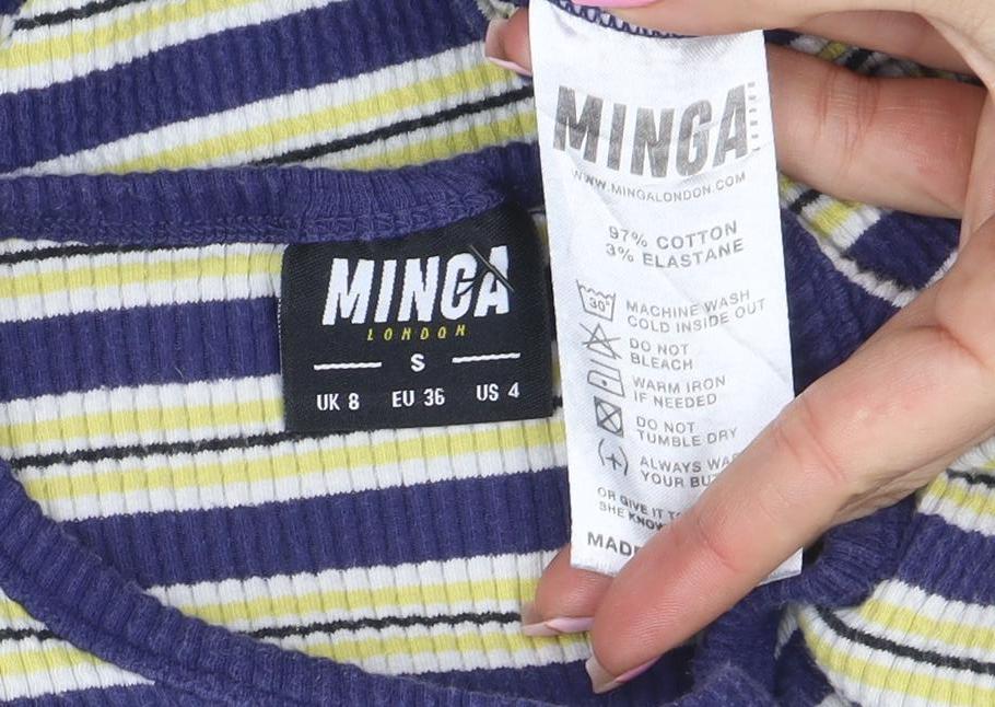 Minga London Women's Blue Striped Long Sleeve Slim Fit T-Shirt Size S