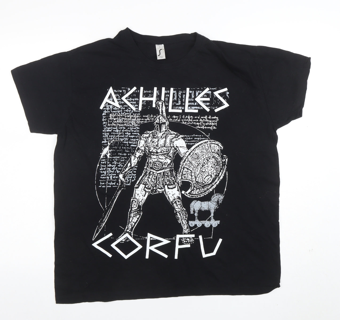 SOL'S Mens Black Achilles Corfu Graphic Print Cotton T-Shirt L