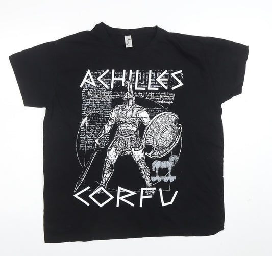 SOL'S Mens Black Achilles Corfu Graphic Print Cotton T-Shirt L