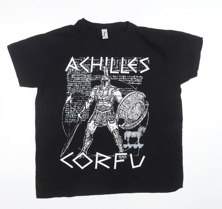 SOL'S Mens Black Achilles Corfu Graphic Print Cotton T-Shirt L