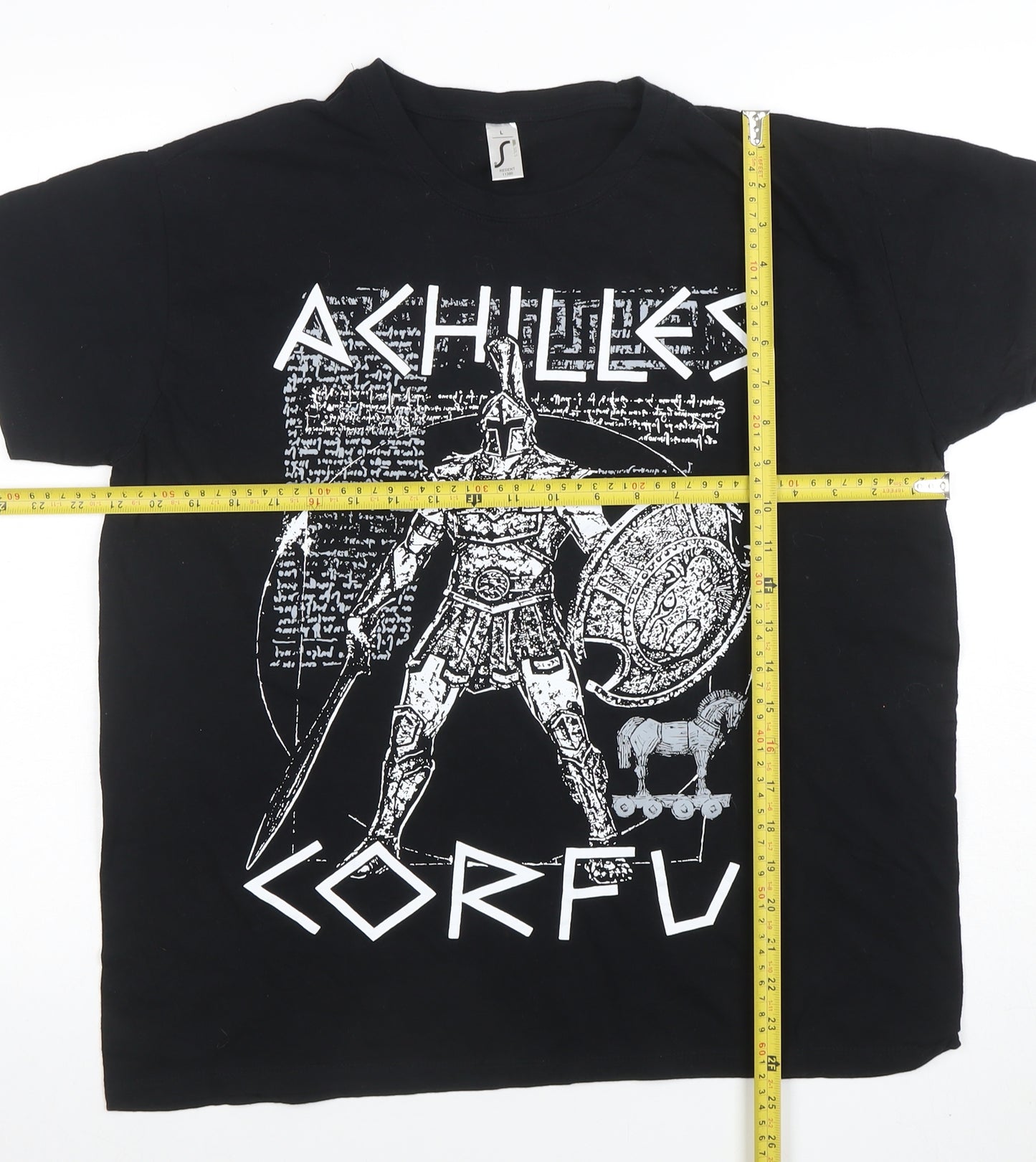 SOL'S Mens Black Achilles Corfu Graphic Print Cotton T-Shirt L
