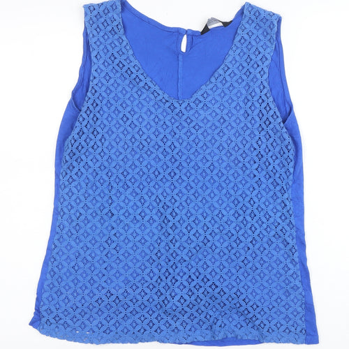 Dorothy Perkins Women's Blue Lace Sleeveless V-Neck Blouse Size 16