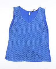 Dorothy Perkins Women's Blue Lace Sleeveless V-Neck Blouse Size 16
