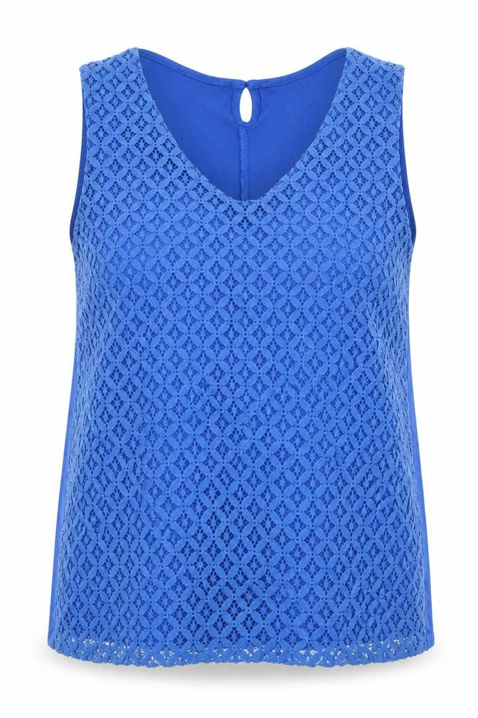Dorothy Perkins Women's Blue Lace Sleeveless V-Neck Blouse Size 16