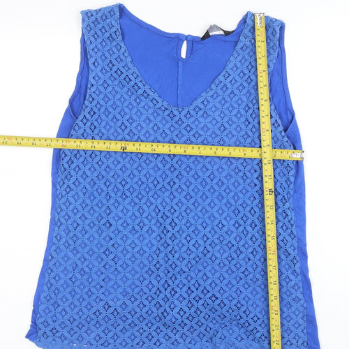 Dorothy Perkins Women's Blue Lace Sleeveless V-Neck Blouse Size 16