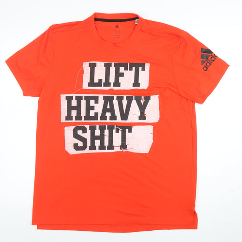 Adidas Men’s Orange Climalite Graphic T-Shirt L Short Sleeve Sports Top