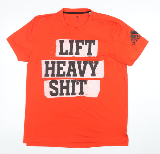 Adidas Men’s Orange Climalite Graphic T-Shirt L Short Sleeve Sports Top