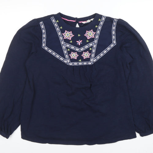 Per Una Women’s Blue Embroidered Cotton Long Sleeve Blouse Size 12