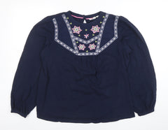 Per Una Women’s Blue Embroidered Cotton Long Sleeve Blouse Size 12