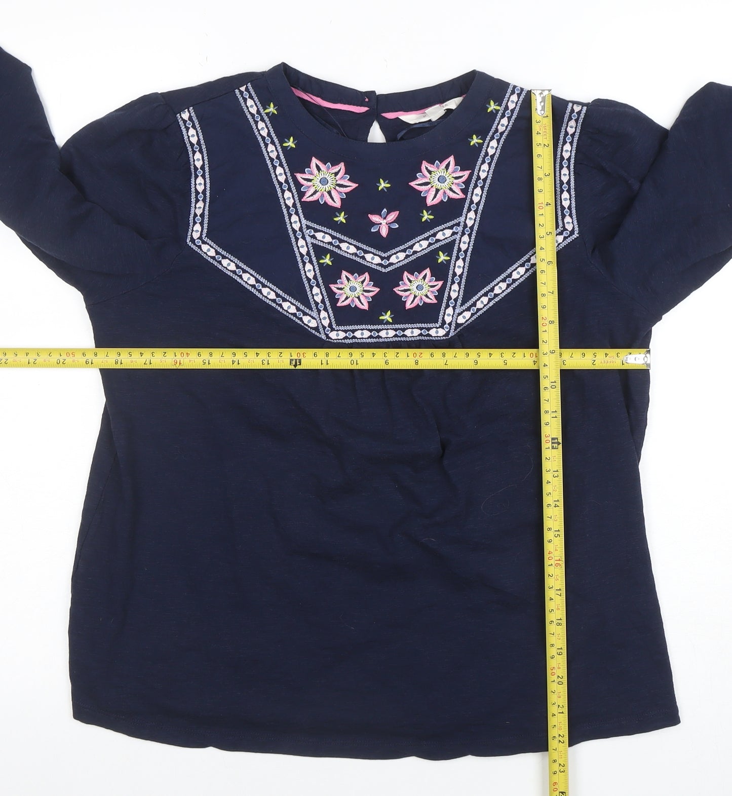 Per Una Women’s Blue Embroidered Cotton Long Sleeve Blouse Size 12
