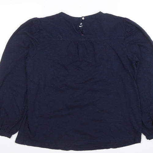 Per Una Women’s Blue Embroidered Cotton Long Sleeve Blouse Size 12