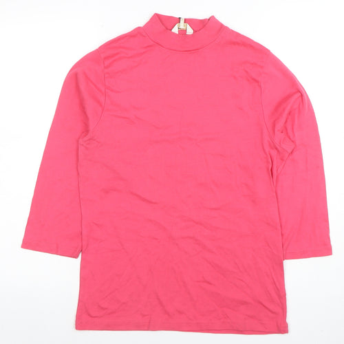 Cotton Traders Women's Red Coral Mock Neck 3/4 Sleeve Cotton T-Shirt Size 14