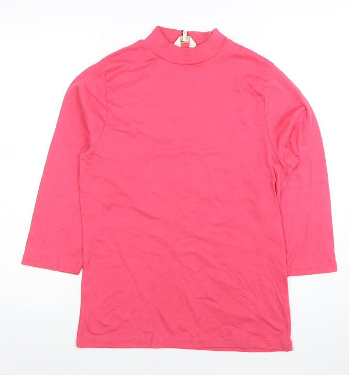 Cotton Traders Women's Red Coral Mock Neck 3/4 Sleeve Cotton T-Shirt Size 14