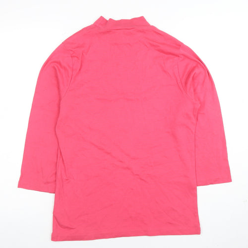 Cotton Traders Women's Red Coral Mock Neck 3/4 Sleeve Cotton T-Shirt Size 14