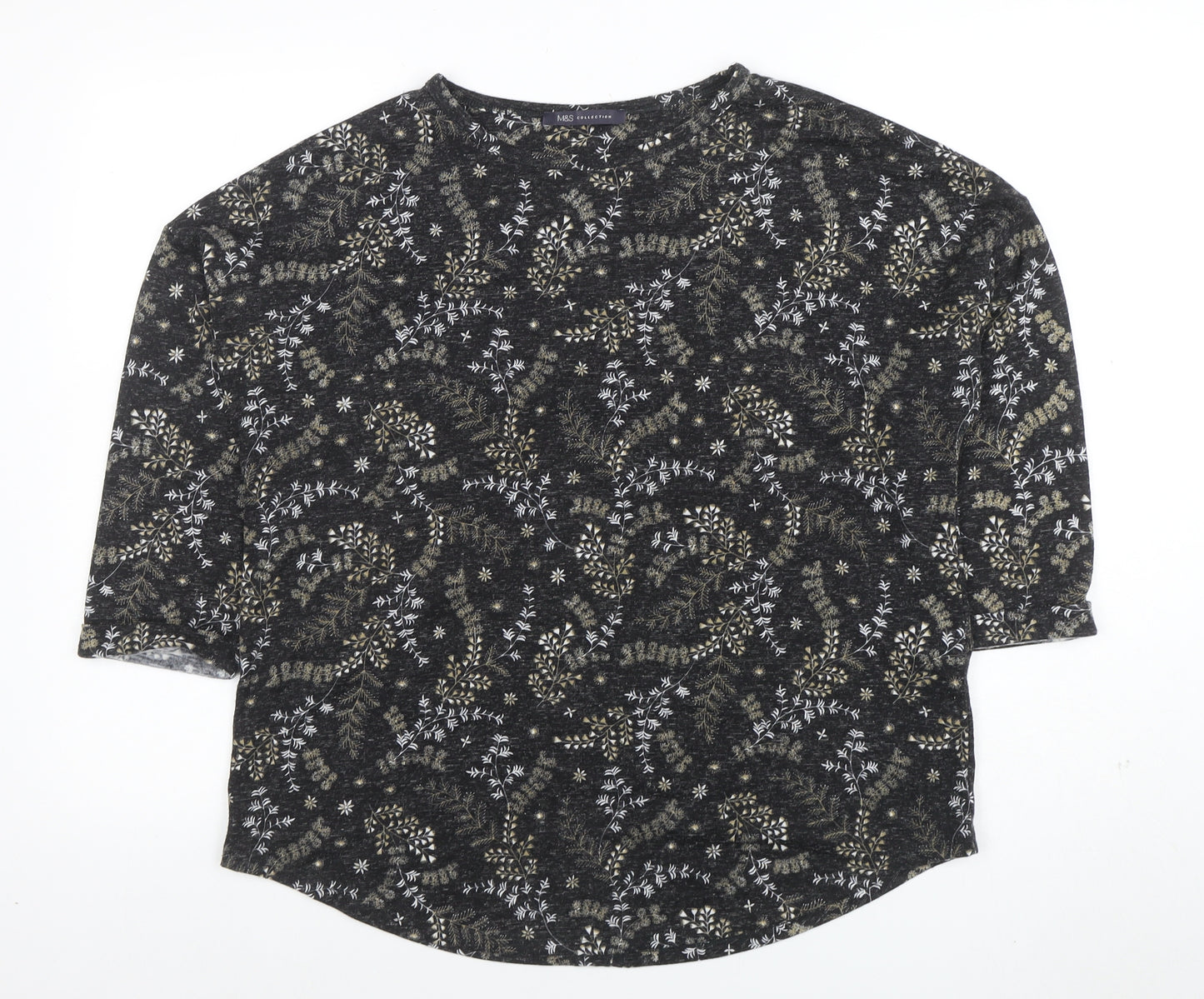 Marks and Spencer Women’s Black Floral 3/4 Sleeve Jersey T-Shirt Size 16