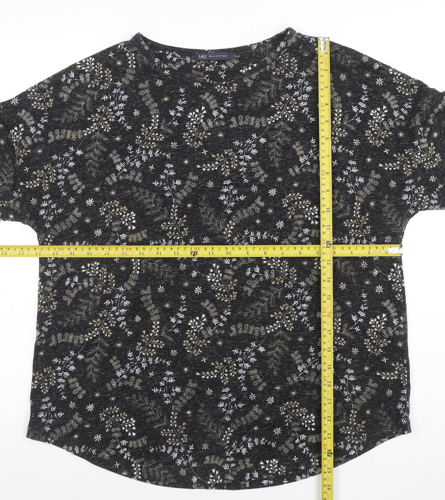 Marks and Spencer Women’s Black Floral 3/4 Sleeve Jersey T-Shirt Size 16