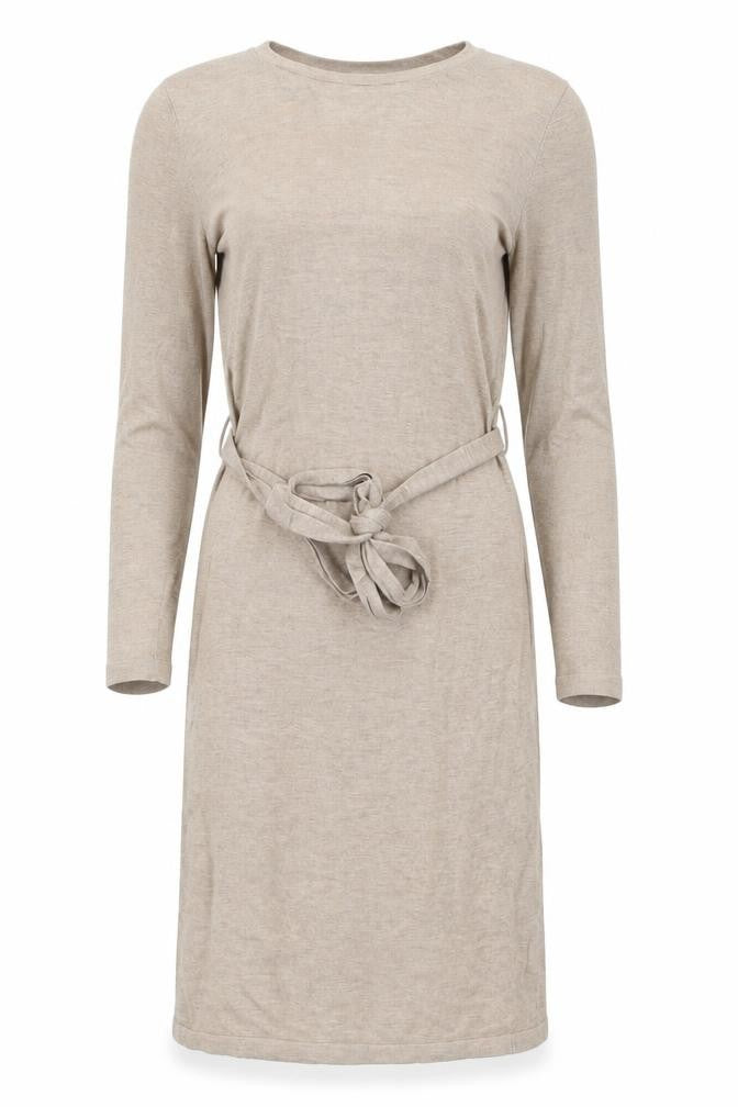 Mango Women Beige Jersey Wrap Belted Long Sleeve Dress XS