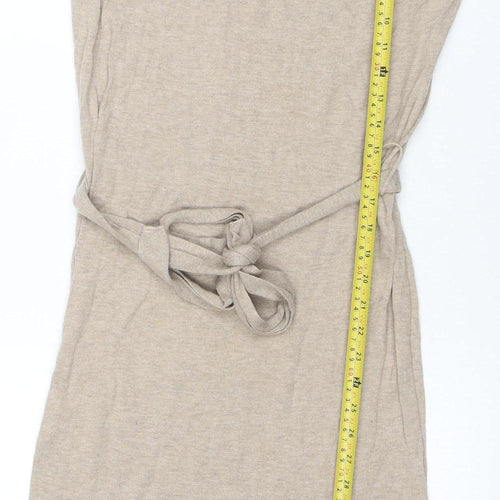 Mango Women Beige Jersey Wrap Belted Long Sleeve Dress XS