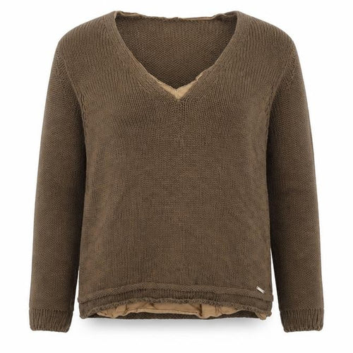 Oltre Colline Women's Brown V-Neck Cotton Knit Jumper Size 14