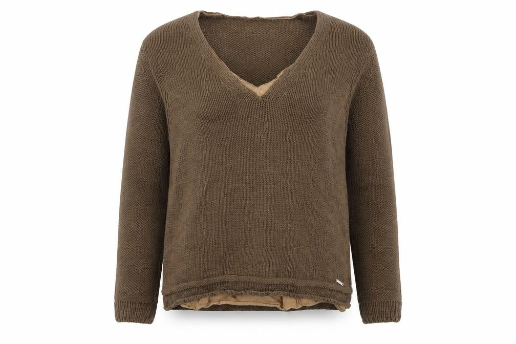 Oltre Colline Women's Brown V-Neck Cotton Knit Jumper Size 14