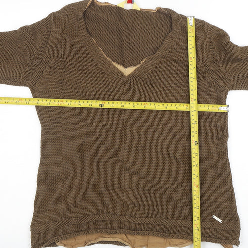 Oltre Colline Women's Brown V-Neck Cotton Knit Jumper Size 14