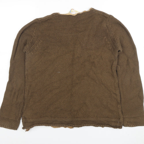 Oltre Colline Women's Brown V-Neck Cotton Knit Jumper Size 14