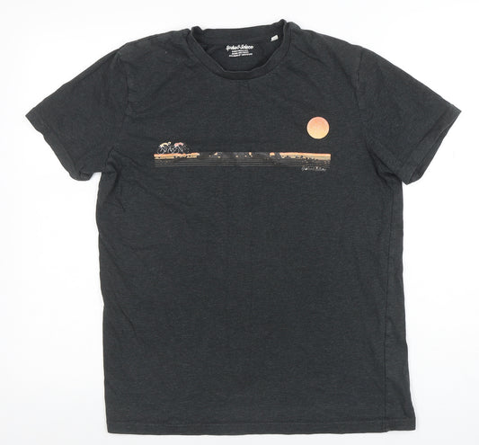 Spoken & Solace Men's Black Graphic Print Cotton T-Shirt M Regular Fit