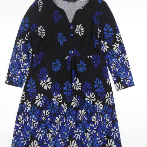 Roman Women's Black Floral A-Line Jersey Dress Size 10