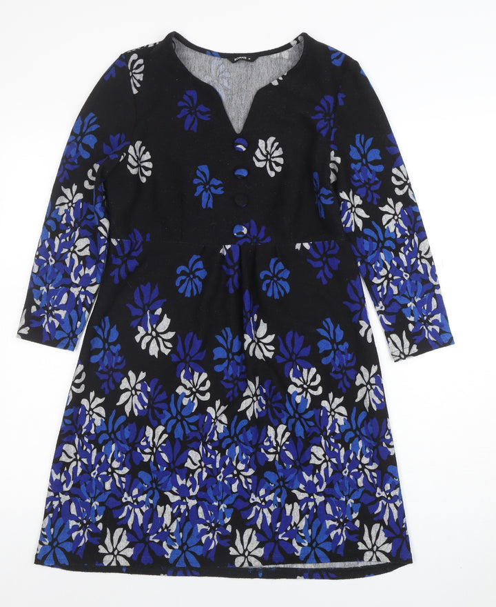 Roman Women's Black Floral A-Line Jersey Dress Size 10
