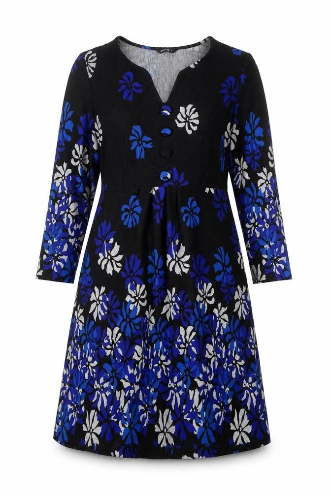 Roman Women's Black Floral A-Line Jersey Dress Size 10