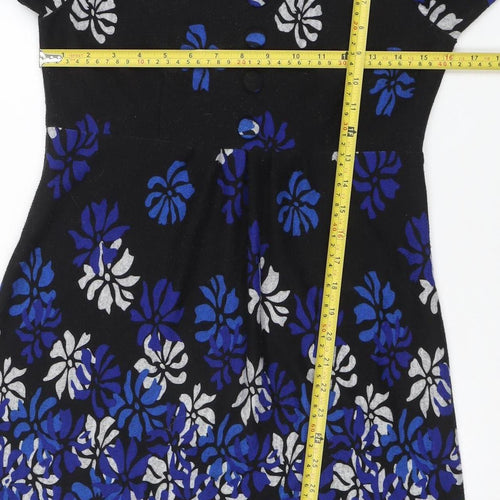 Roman Women's Black Floral A-Line Jersey Dress Size 10
