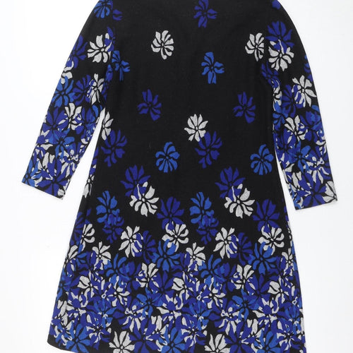 Roman Women's Black Floral A-Line Jersey Dress Size 10