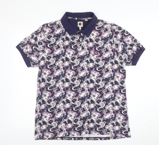 Pretty Green Men's Multicoloured L Retro Floral Cotton Polo