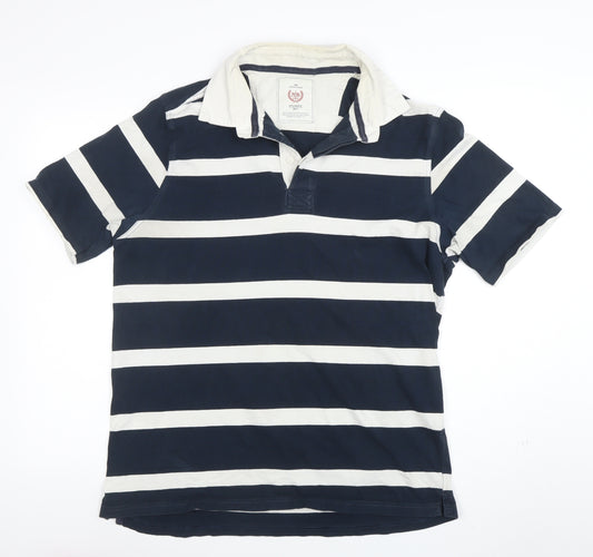 Atlantic Bay Men's Navy White Striped Polo Shirt Size L 100% Cotton