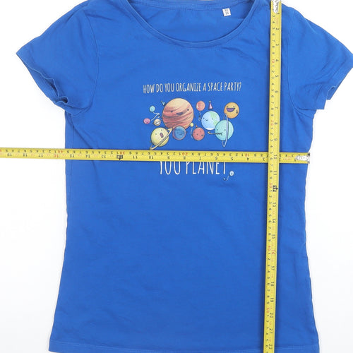 Stella Stanley Womens Blue Medium 'You Planet' Space Graphic T-Shirt
