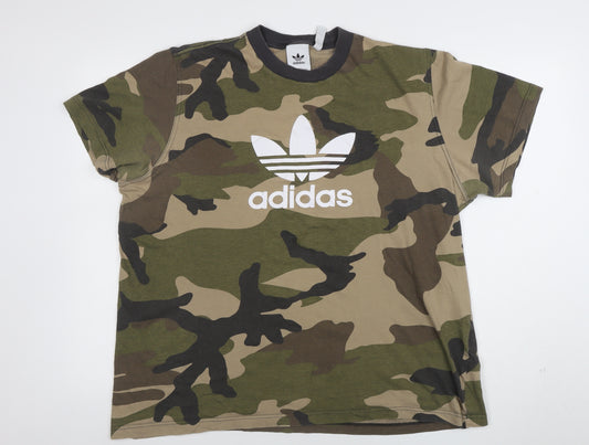 Adidas Men's Green Camouflage Crew Neck Cotton XL T-Shirt