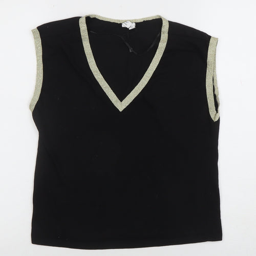 Vero Moda Women's Black Gold Trim Sleeveless V-Neck Top Size S