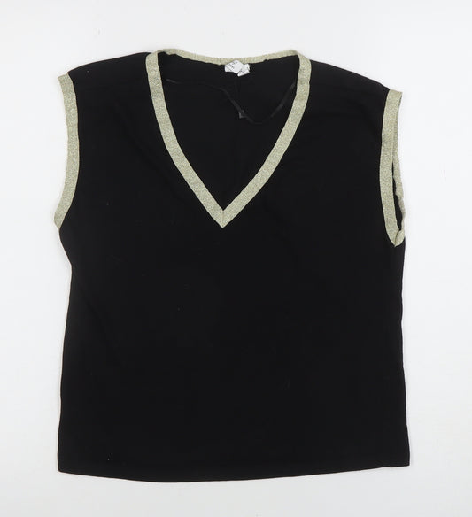 Vero Moda Women's Black Gold Trim Sleeveless V-Neck Top Size S