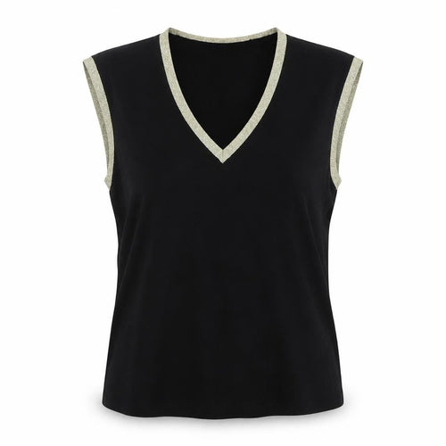 Vero Moda Women's Black Gold Trim Sleeveless V-Neck Top Size S