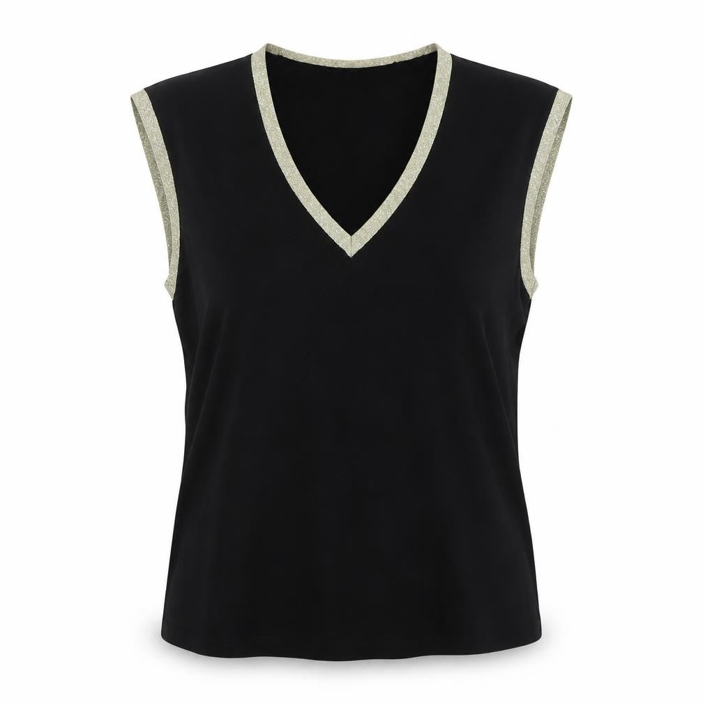 Vero Moda Women's Black Gold Trim Sleeveless V-Neck Top Size S