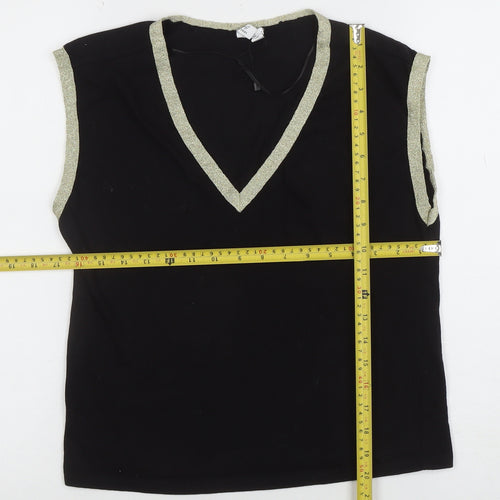 Vero Moda Women's Black Gold Trim Sleeveless V-Neck Top Size S