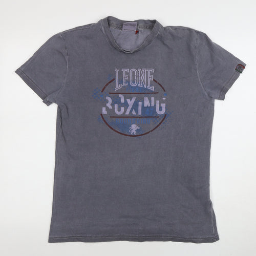 Leone 1947 Men's Grey Boxing Graphic Cotton T-Shirt Size L